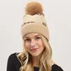 Fashnzfab Paid Pattern Faux Fur Mixed Fleeced Pom Pom Winter Beanie Hat In Gray