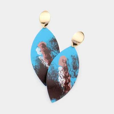 Fashnzfab Painted Splash Metal Oval Dangle Earrings - Blue