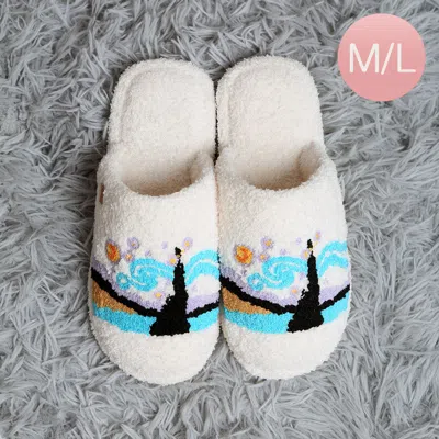 Fashnzfab Painting Embroidered Soft Home Indoor Floor Slippers Blue M/l