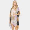 Fashnzfab Paisley Bandana Patterned Cover Up Kimono Poncho In Black