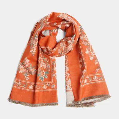Fashnzfab Paisley Floral Oblong Scarf In Orange