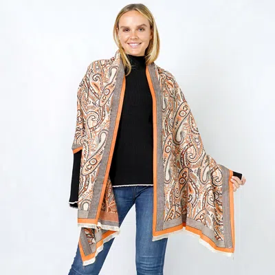 Fashnzfab Paisley Pashmina Scarf In Orange