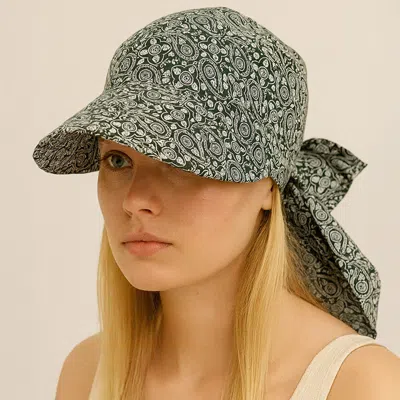 Fashnzfab Paisley Pattern Printed Bow Back Scarf Baseball Cap In Green