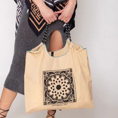 Fashnzfab Paisley Pattern Rope Nylon Tote Bag In Sand