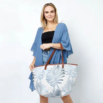 Fashnzfab Palm Leaves Print Tote Bag In Blue