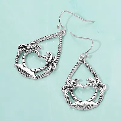 Fashnzfab Palm Tree Accented Open Teardrop Dangle Earrings In Metallic