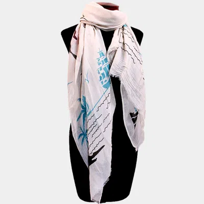 Fashnzfab Palm Tree & Ship Print Scarf In Sand