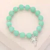 Fashnzfab Palm Tree Charm Beaded Stretch Bracelet Green, Silver In Multi
