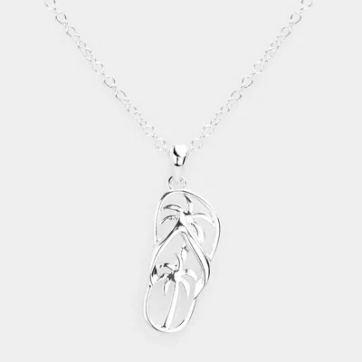 Fashnzfab Palm Tree Detailed Metal Flip Flop Pendant Necklace In Silver