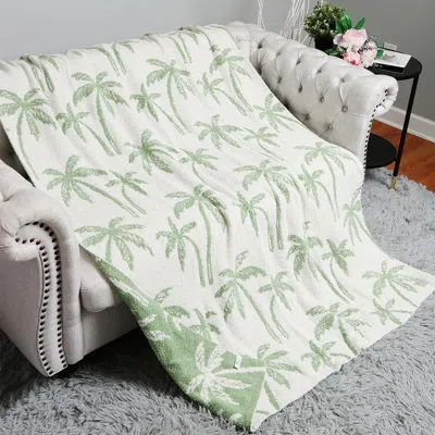 Fashnzfab Palm Tree Patterned Reversible Throw Blanket In Green