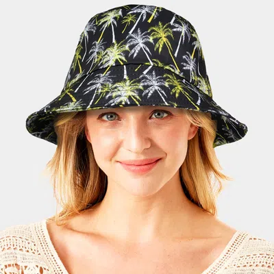 Fashnzfab Palm Tree Printed Bucket Hat In Black