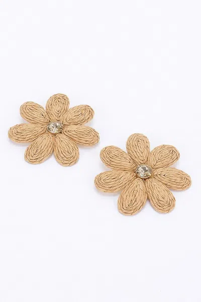 Fashnzfab Paper Flower Rhinestone Earring In Brown