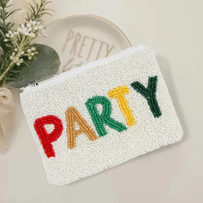 Fashnzfab Party Message Seed Beaded Mini Pouch Bag In Multi