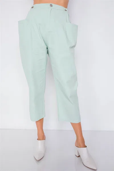 Fashnzfab Pastel Chic Solid Ankle Wide Leg Adjustable Snap Waist Pants In Multi