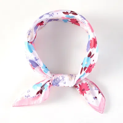 Fashnzfab Pastel Meadow Floral Printed Square Silky Satin Scarf In Pink