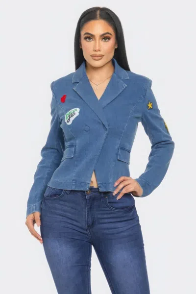 Fashnzfab Patch It Up Denim Blazer Jacket In Multi