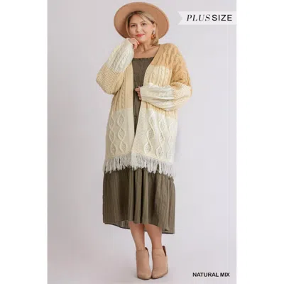 Fashnzfab Patchwork Knitted Open Front Cardigan Sweater With Frayed Hem In Multi