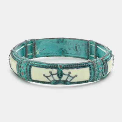 Fashnzfab Patina Crown Stretch Bracelet Patina Verdigris In Multi
