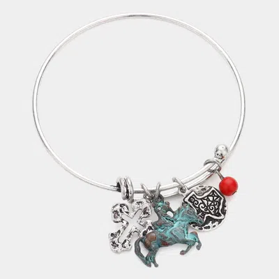 Fashnzfab Patina Horse Bangle Bracelet Silver