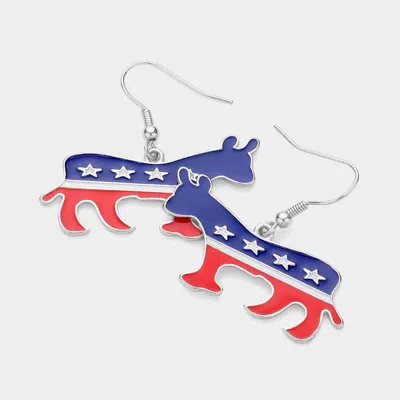Fashnzfab Patriotic Metal Donkey Dangle Earrings - Silver In Multi