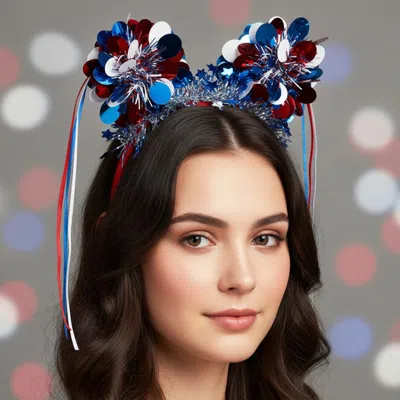 Fashnzfab Patriotic Ribbon Sequin Ear Party Headband In Black