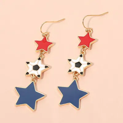 Fashnzfab Patriotic Star Soccer Ball Link Drop Earrings In Blue
