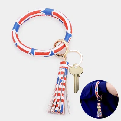 Fashnzfab Patriotic Usa Flag Faux Leather Tassel Keychain / Bracelet Blue, Multi, Red