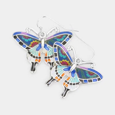 Fashnzfab Pattern Detailed Butterfly Dangle Earrings In Blue