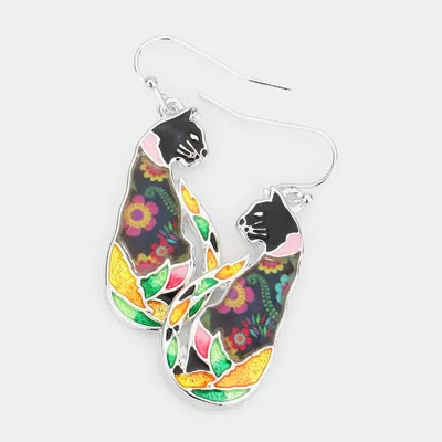 Fashnzfab Pattern Detailed Cat Dangle Earrings In Green