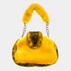 Fashnzfab Pattern Detailed Faux Fur Shoulder Bag In Yellow