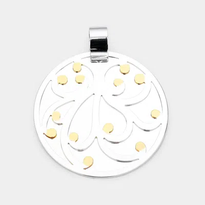 Fashnzfab Pattern Detailed Metal Round Layered Pendant In Metallic
