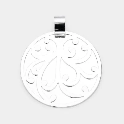 Fashnzfab Pattern Detailed Metal Round Layered Pendant In Silver