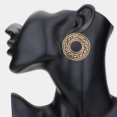 Fashnzfab Pattern Detailed Open Metal Circle Earrings - Gold