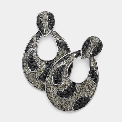 Fashnzfab Pattern Detailed Open Teardrop Dangle Evening Earrings In Gray