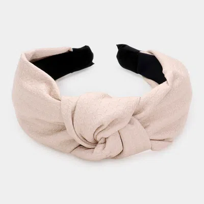 Fashnzfab Pattern Detailed Solid Faux Leather Knot Burnout Headband In Pink