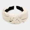 Fashnzfab Pattern Detailed Solid Faux Leather Knot Burnout Headband In White