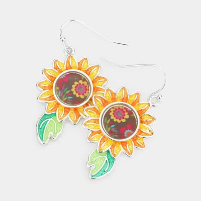 Fashnzfab Pattern Detailed Sunflower Dangle Earrings In Multi