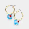 Fashnzfab Patterned Ball Dangle Metal Hoop Pin Catch Earrings - Turquoise In Gold