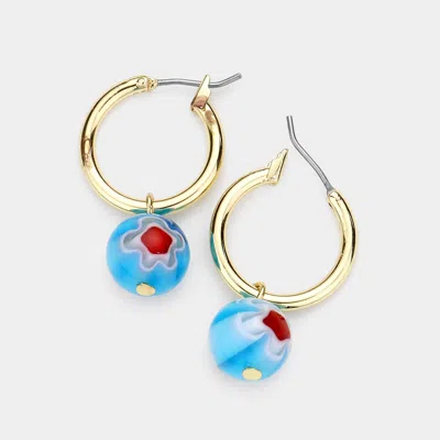 Fashnzfab Patterned Ball Dangle Metal Hoop Pin Catch Earrings - Turquoise In Gold