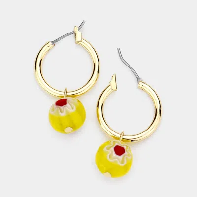 Fashnzfab Patterned Ball Dangle Metal Hoop Pin Catch Earrings In Yellow