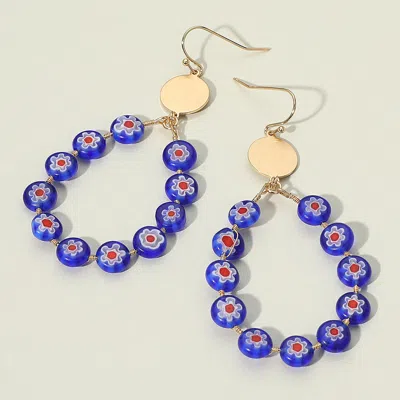 Fashnzfab Patterned Bead Open Teardrop Dangle Earrings In Blue