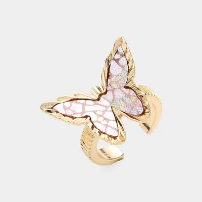 Fashnzfab Patterned Butterfly Ring In Gold
