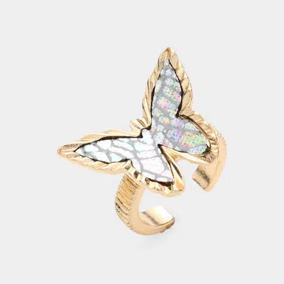 Fashnzfab Patterned Butterfly Ring In Silver