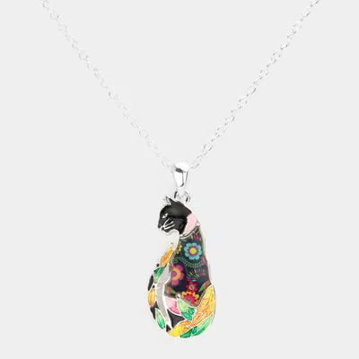 Fashnzfab Patterned Cat Pendant Necklace In Multi