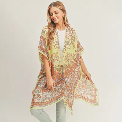 Fashnzfab Patterned Cover Up Kimono Poncho In Green