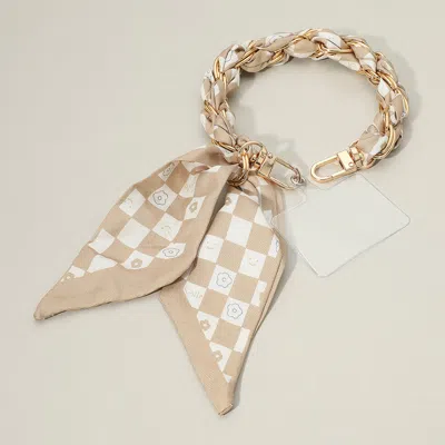Fashnzfab Patterned Fabric Scarf Chain Phone Holder Bracelet Wristlet Strap - Beige In Sand