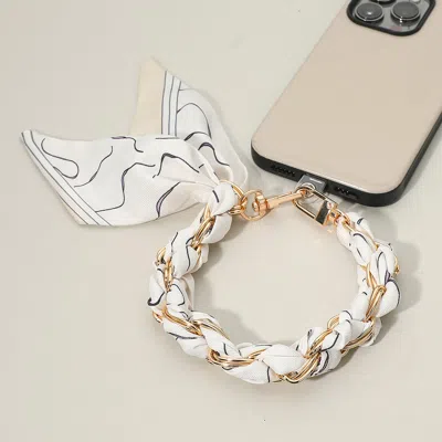 Fashnzfab Patterned Fabric Scarf Chain Phone Holder Bracelet Wristlet Strap - Ivory In Multi