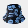 Fashnzfab Patterned Faux Fur Bucket Hat In Blue