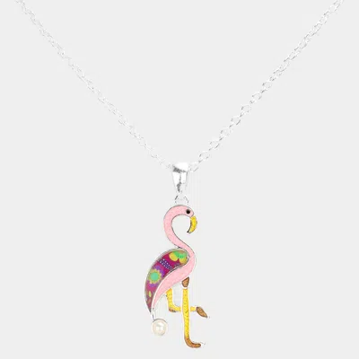Fashnzfab Patterned Flamingo Pendant Necklace In Pink