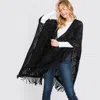 Fashnzfab Patterned Fringe Ruana Poncho In Black